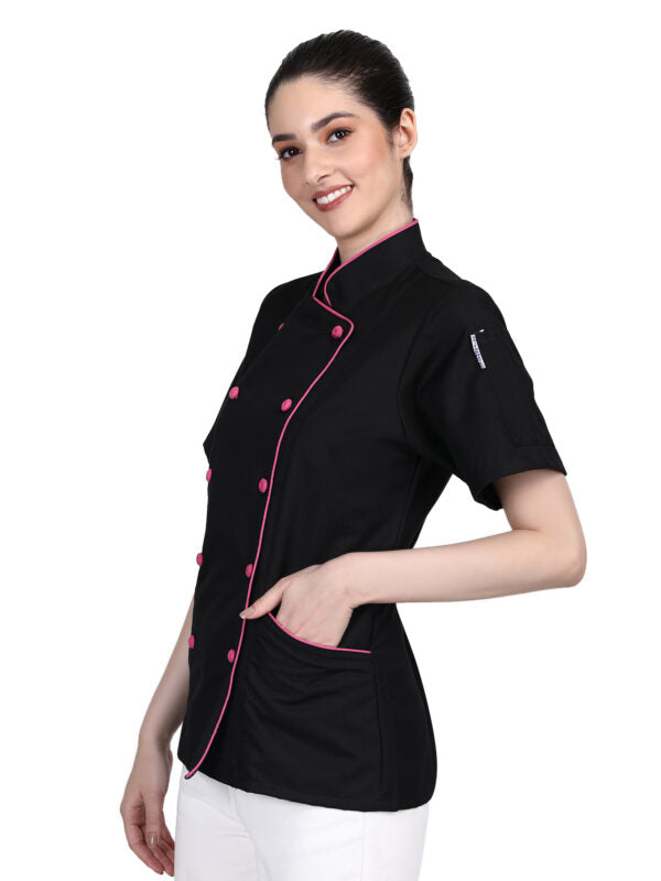 Long Sleeves Men women Kitchen Chef jacket coat Uniform costume for Food service Caterers and Culinary professional – Black Pink